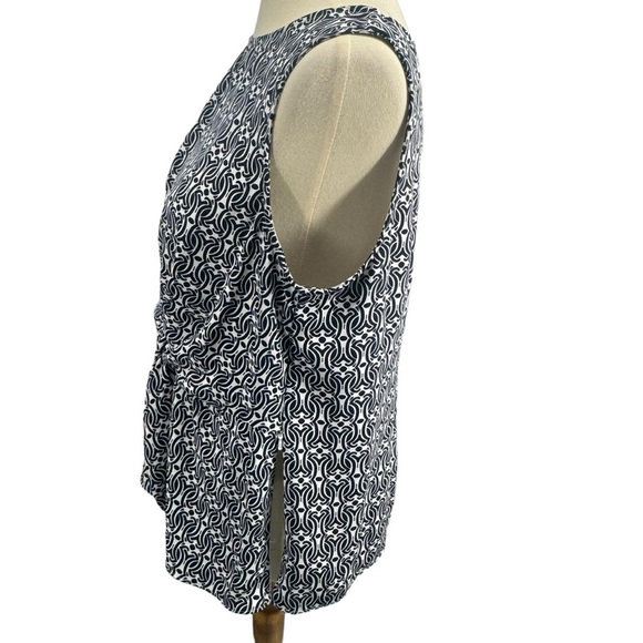 Talbots Womens Geo Front Knot Blouse Petite Large Blue White Sleeveless … - Picture 5 of 7